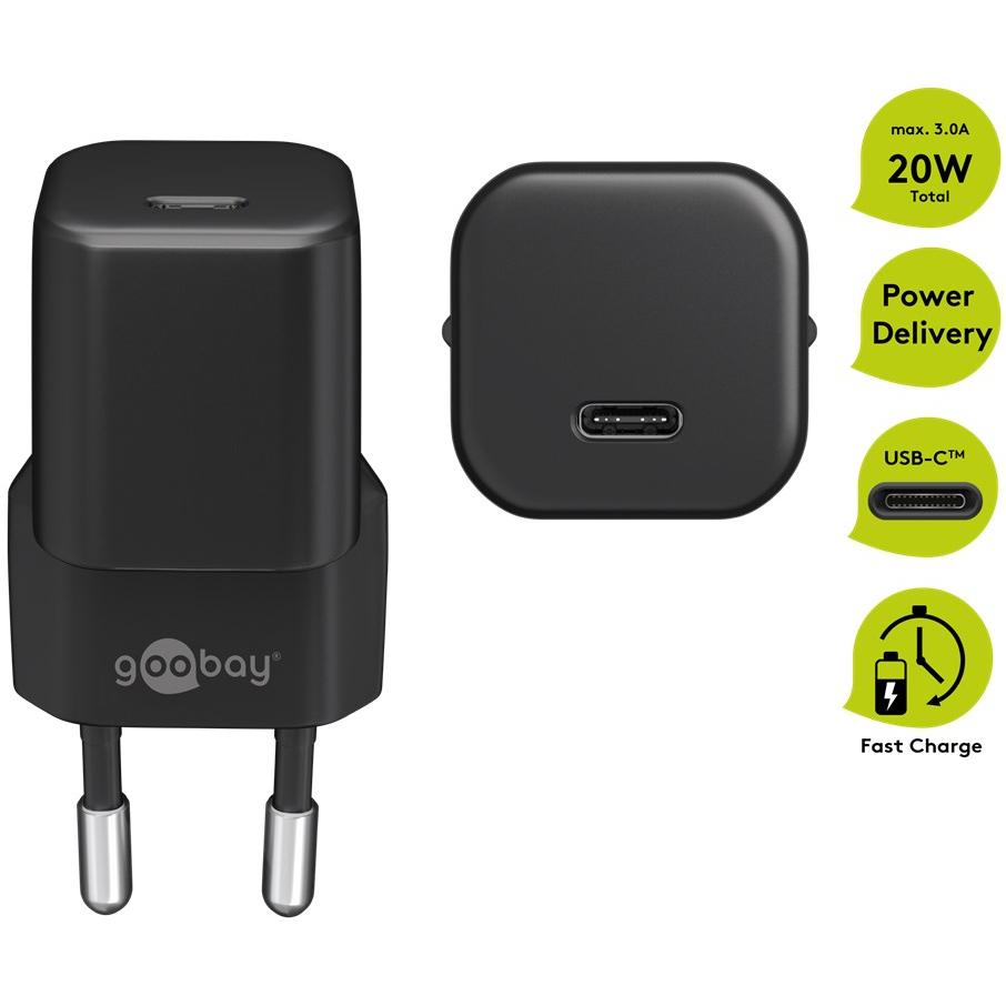 Thumbnail - Goobay Lightning / USB-C PD-Ladeset 20W nano (20 W), USB Ladegerät, Schwarz