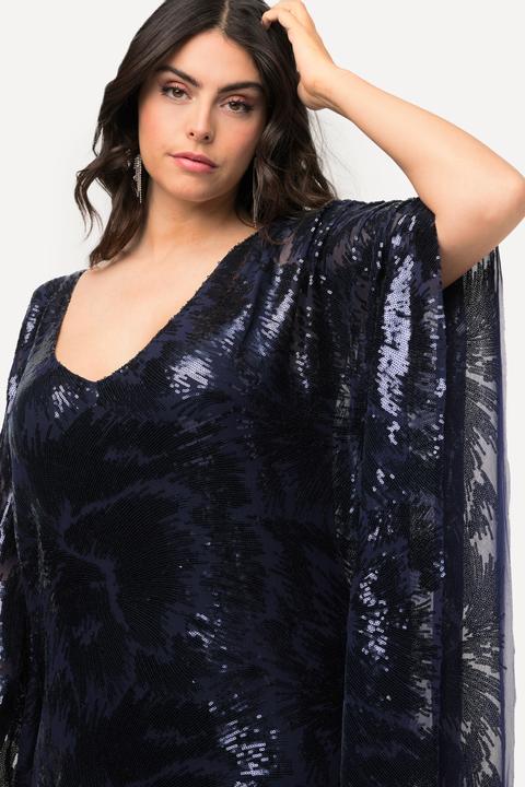 Image du produit Ulla Popken Robe de soirée doublée, esprit cape. Décolleté en V, manches 3/4. Paillettes. (50, 52)
