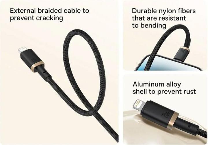 Image du produit Baseus Câble de recharge rapide Dura Type-C pour iP 20 W 2 m noir or (2 m, 20 W)