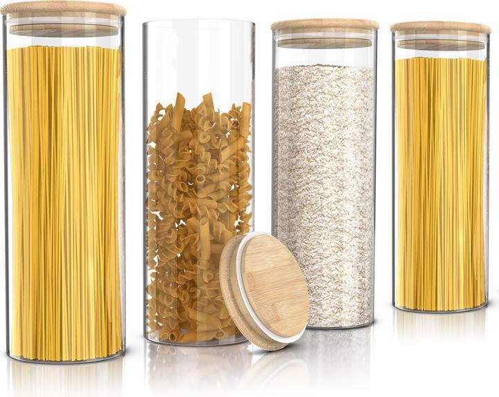 Actual product image Arendo 4x 2,2 L Vorratsgläser, Glasbehälter, 4er Set, Borosilikatglas, Bambusdeckel, Vorratsdosen luftdicht (2.20 l)