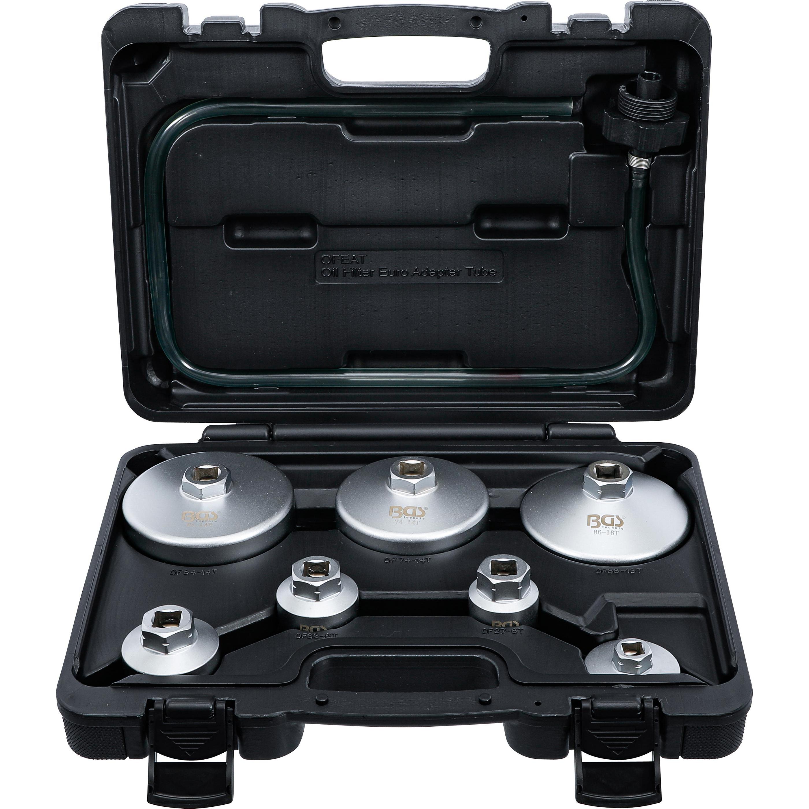 BGS, Utensili autofficina, Gioco di clés à filtres cloches avec tuyau de vidange de filtre d'huile pour VAG, BMW, Citroën,...
