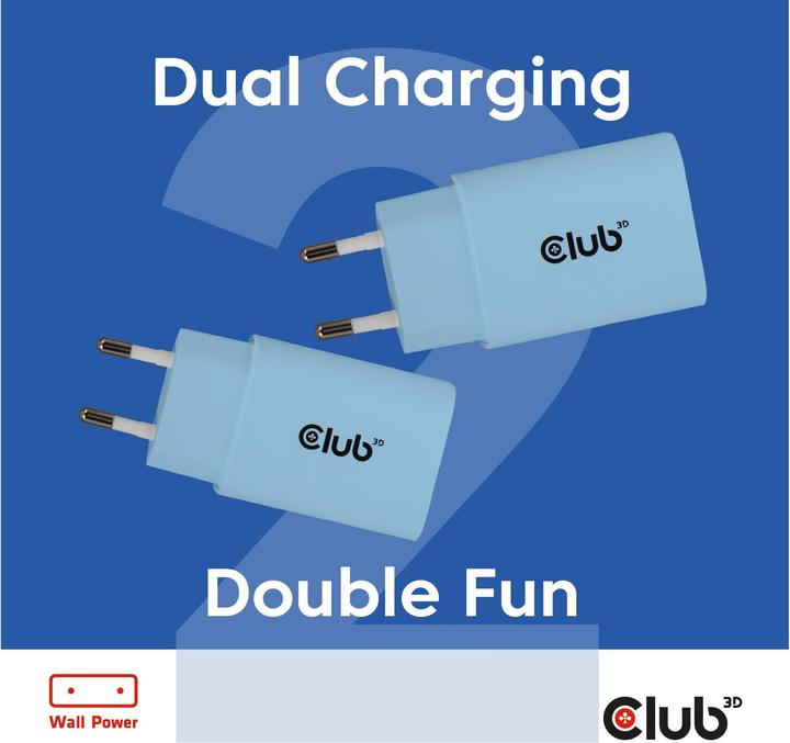 Immagine prodotto Club 3D Club3D Lifestyle Ladegerät USB-C 30Watt, 2Stk blau retail (30 W)