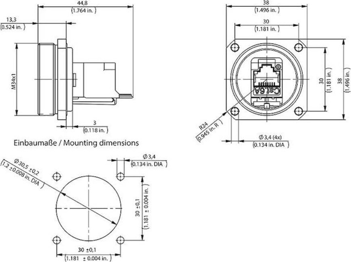 Produktbild Telegärtner TOC Flanschset IP68 RJ45 Flans