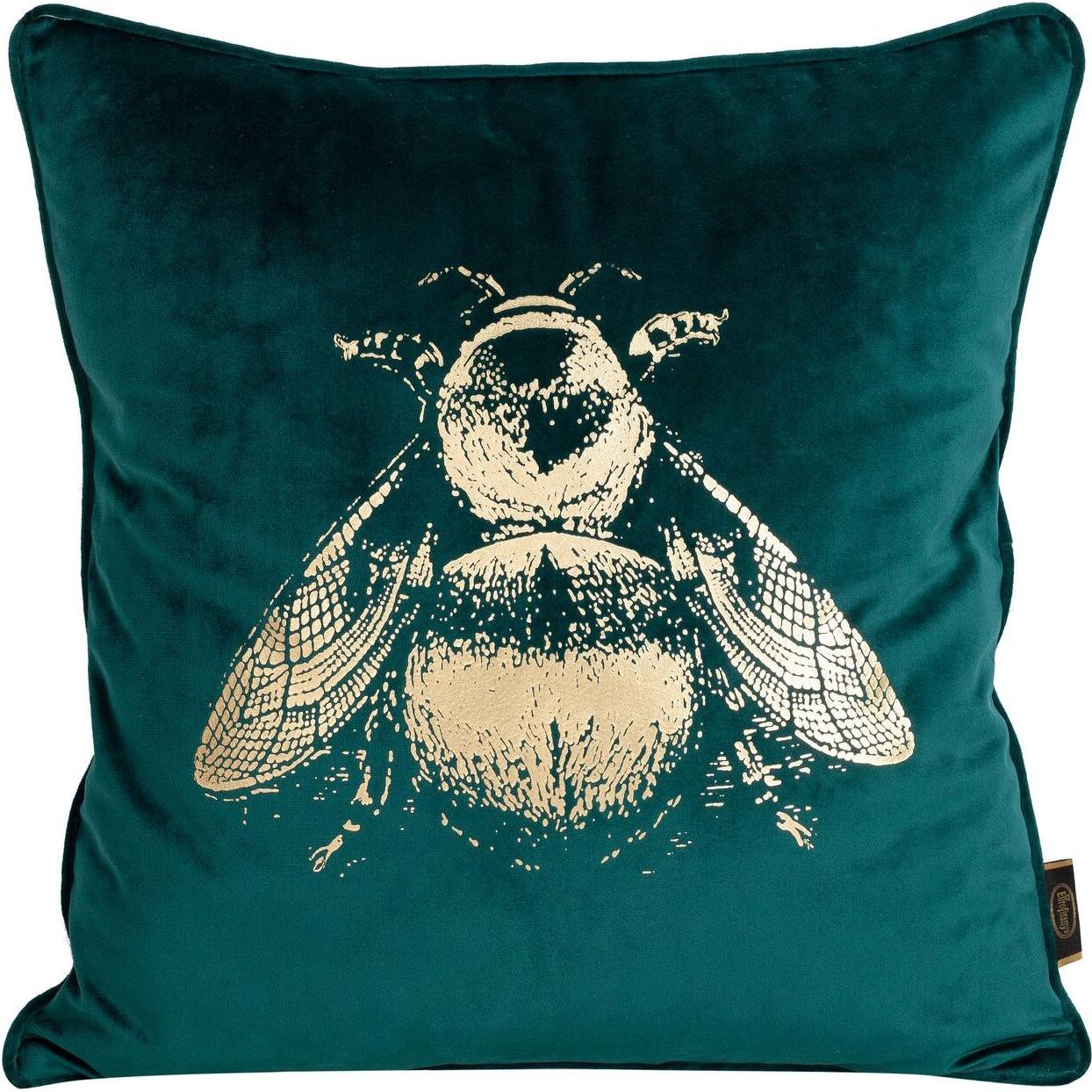 Eurofirany, Dekokissen, BLINK 41 Velvet pillow case with gold bee print, 45X45 cm, color: turquoise (45 x 45 cm)