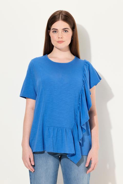 Immagine prodotto Ulla Popken T-shirt in cotone biologico con volant, scollo a girocollo e mezze maniche (58)