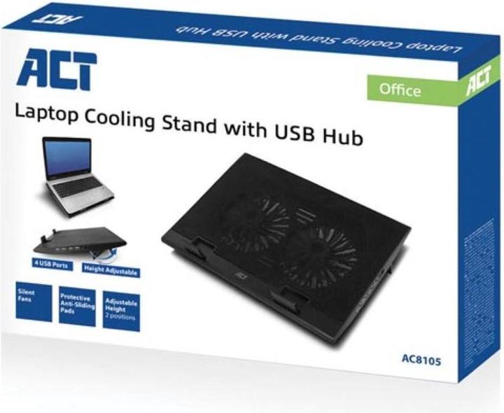 Image du produit ACT Support de refroidissement pour ordinateur portable, jusqu'à 17", hauteur réglable (2 positions)