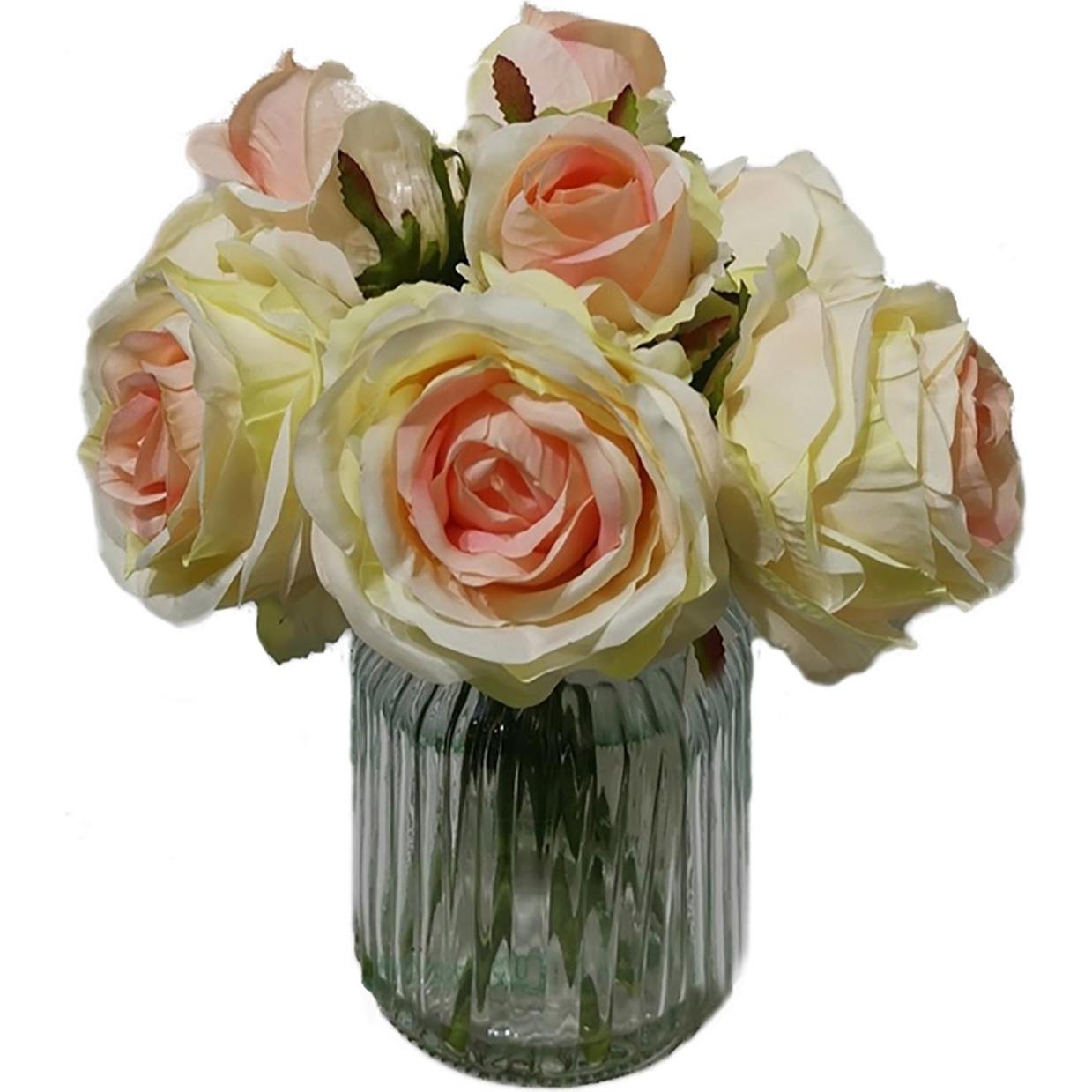HTI-Living, Kunstpflanzen, Rosenstrauss mit Vase Rosa (31 cm)