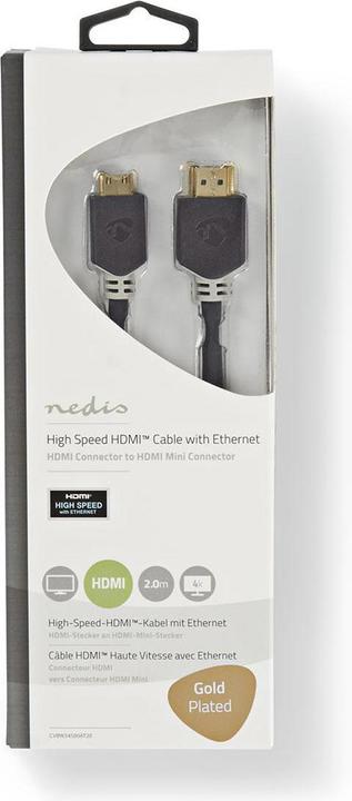 Produktbild Nedis High Speed??HDMI T Kabel mit Ethernet HDMIT Stecker HDMIT Mini Stecker 4K@60Hz 18 Gbps 2.00 m (2 m)