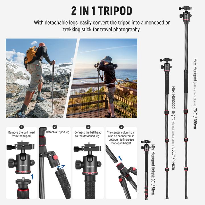 Actual product image Neewer New Carbon Fiber Camera Tripod Monopod & Ball Head (Carbon)