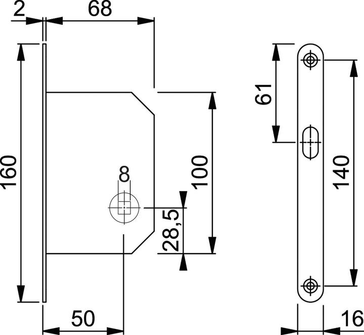 Actual product image Hoppe Sliding door lock with curved bolt, WC, DM 50, round, satin chrome-plated