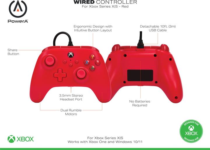 Produktbild PowerA XB Controller Enhanced wired rot (Xbox Series X, Windows)