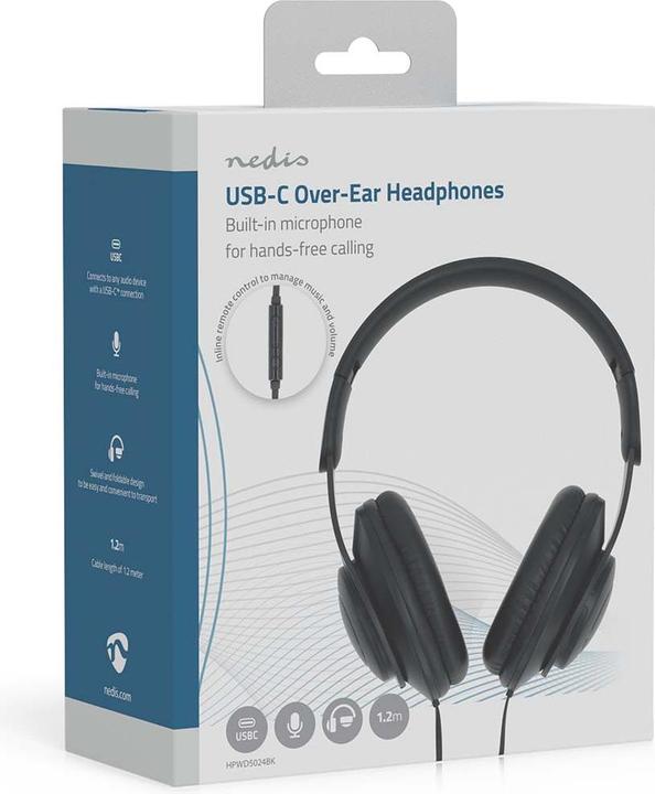 Produktbild Nedis Over-Ear-Kopfhörer Wired | Kabellänge: 1.20 m | Lautstärke-Regler | Schwarz (Kabelgebunden)