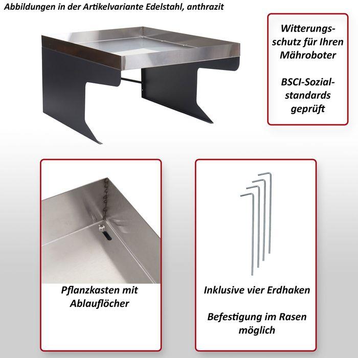 Immagine prodotto Mendler Garage robot XL con fioriera HWC-G60, metallo 47x70x100cm, acciaio inox (Robot falciante, Robot tagliaerba garage)