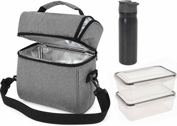 Mojawo 4tlg Kühltasche Lunchbox Kühlbox Wandern Freizeit Angeln Festival Grau (0.50 l)