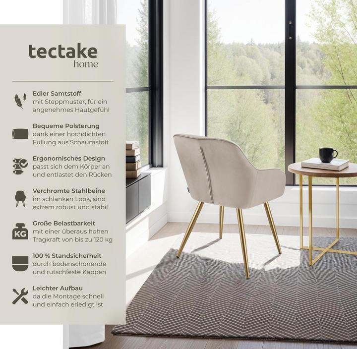 Actual product image tectake chair Marilyn, velvet look, quilted