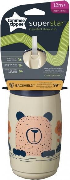 Tommee Tippee Drinkfles - thermosfles met rietje, geïsoleerd rietje, 266 ml, vanaf 12 maanden, grijs, 447824 (0.27 l)