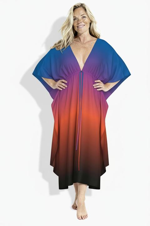Actual product image Ulla Popken Palm Tree Gradient TIe Front Caftan (50, 52, 54, 56)