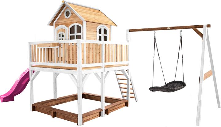 Axi Liam Spielhaus mit Roxy Nestschaukel Braun/Weiss - Lila Rutsche