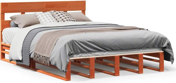 Produktbild vidaXL Massivholzbett Holzbett Bett Palettenbett mit Kopfteil 140x190cm Kiefer (140 x 190 cm)