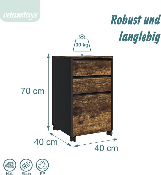 Produktbild Relaxdays Rollcontainer mit 3 Schubladen (40 x 40 x 70 cm)
