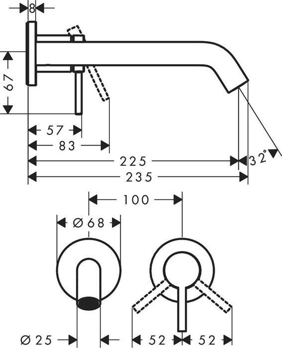 Produktbild hansgrohe Tecturis S Einhebel-Waschtischarmatur Unterputz für Wandmontage, Ausladung 225 mm, 733