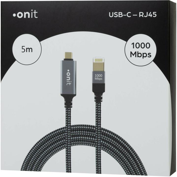 Actual product image Onit Adapter cable USB-C - RJ45 grey/black, 5 m (USB 3.0, RJ45 (1x))