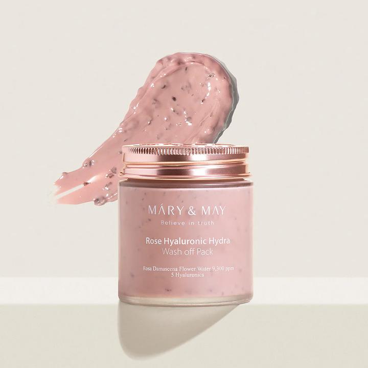 Produktbild Mary&May Vegane Rose Hyaluronic Hydra Wash Off Mask 125g - Reinigt die Poren, kontrolliert den Talg und