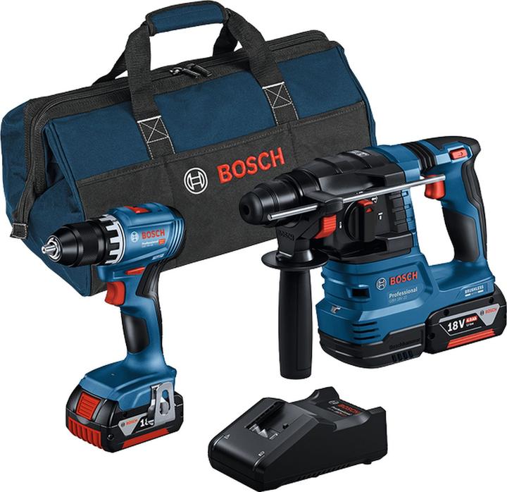 Produktbild Bosch Professional Combo Kit 2-tlg. 18V: GSR 18V-45 + GBH 18V-22 + 2 x Akku 4.0Ah, Schnellladegerät