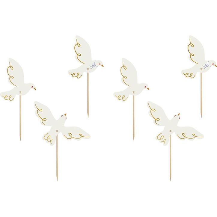 Partydeco Cupcake toppers - Dove, 14.5 cm, mix (1 pkt / 6 pc.)