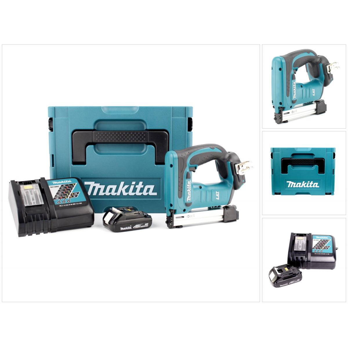 Makita, Graffettatrice + Pistola sparachiodi, DST 221 RY1J Graffettatrice a batteria 18V in valigetta Makpac + 1x Batteria 1,5 Ah + Caricab
