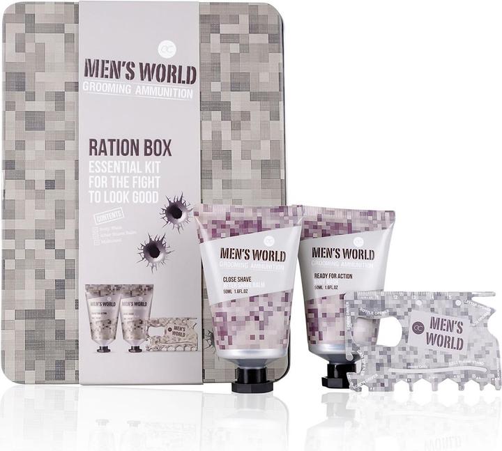 Accentra MEN'S WORLD set de bain dans un coffret en étain, comprenant 50ml de gel douche, 50ml de baume (Set soin de la barbe)