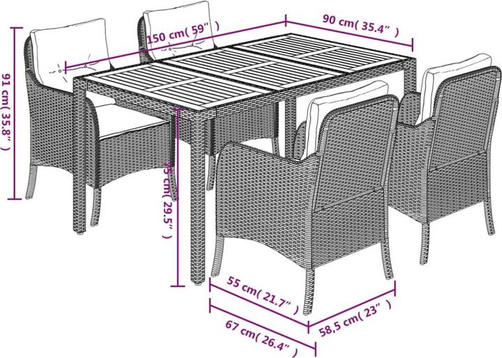Actual product image vidaXL Garten Essgruppe (150 x 90 x 75 cm)