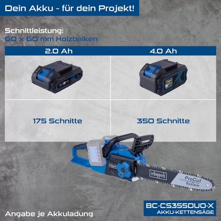 Image du produit Scheppach Tronçonneuse à chaîne sans fil BC-CS355Duo-X (DIY) (Tronçonneuse à batterie)