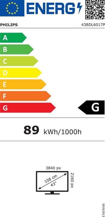 Label énergétique Philips P-Line 43BDL6017P 109,2cm(43") 24/7/UHD (Speditionsversand) (3840 x 2160 pixels, 42.50")