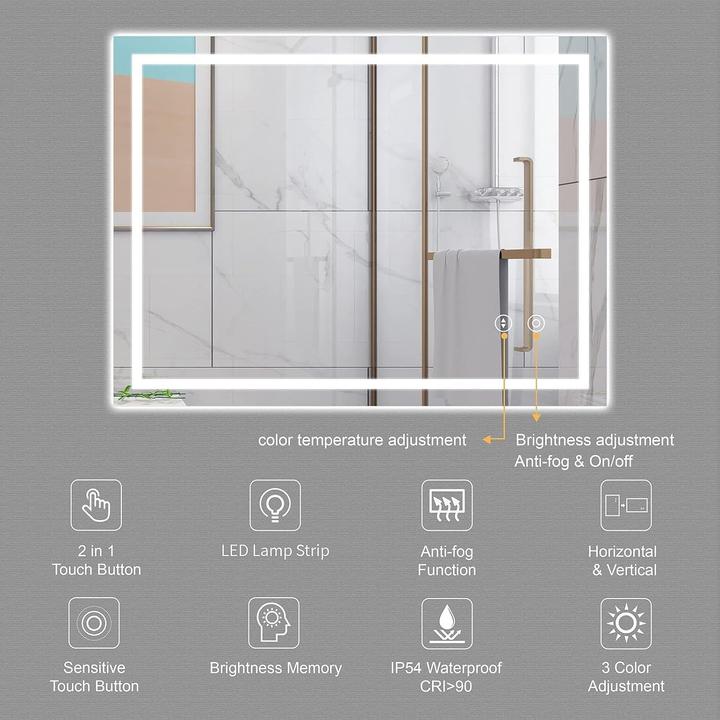 Immagine prodotto Dripex Specchio da bagno 60x80cm, antiappannamento, 3 colori di luce, dimmerabile (60 x 80 cm)
