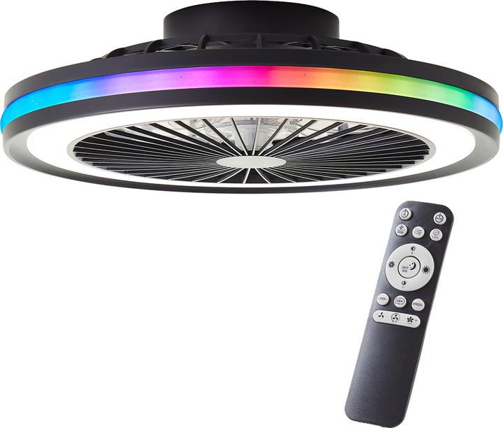 Productafbeelding Brilliant Palmero LED plafondlamp 46,5cm met ventilator zwart (5000 lm)