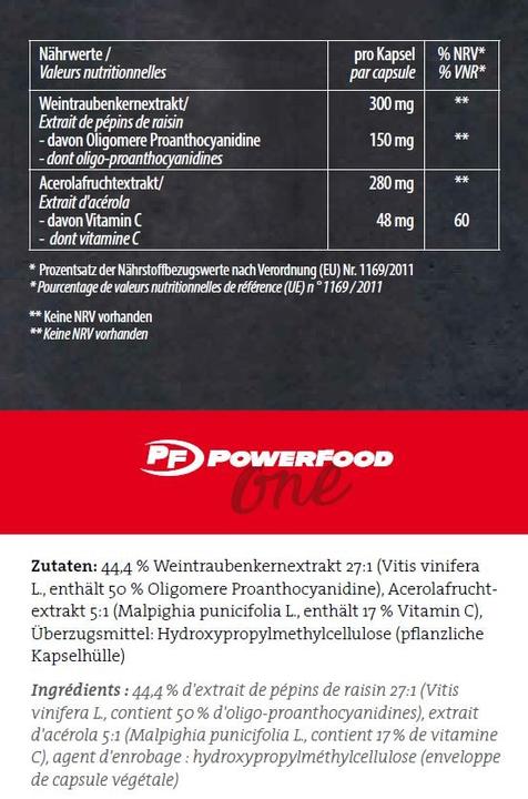 Nutritional values and ingredients Powerfood Opc (120 Piece, Capsules, 585 g)