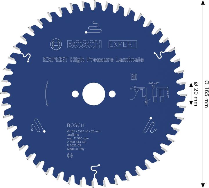 Produktbild Bosch Professional Zubehör Kreissägeblatt Expert for High Pressure Laminate, 165 x 20 x 2,6 mm, 48