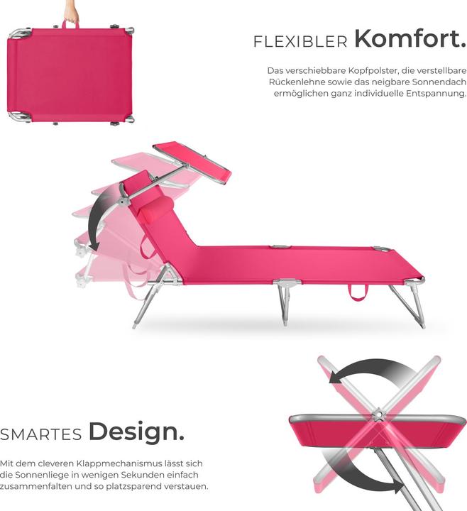 Produktbild tectake 2 Gartenliegen 4-stufig mit Kopfpolster (161 cm)