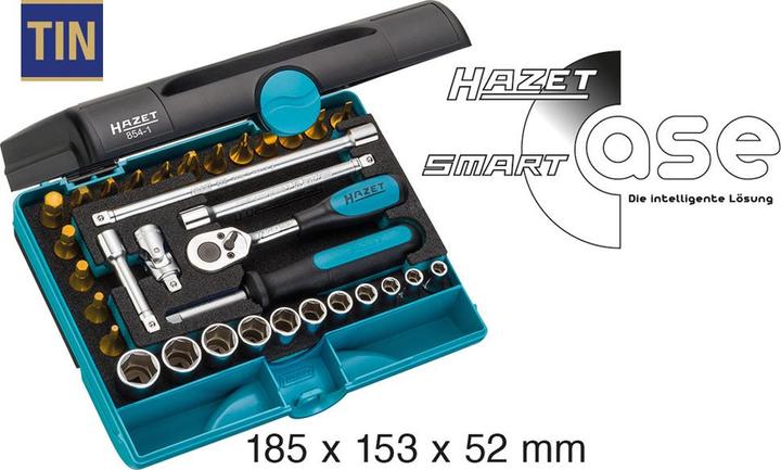 Produktbild HAZET Steckschlüssel Satz 854-1 ∙ Vierkant6,3 mm (1/4 Zoll) ∙ Aussen Sechskant-Tractionsprofil, Inne… (10  mm, 11 mm, 12 mm, 13 mm, 14 mm)