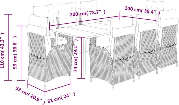 Produktbild vidaXL Garten Essgruppe (200 x 100 x 74 cm)