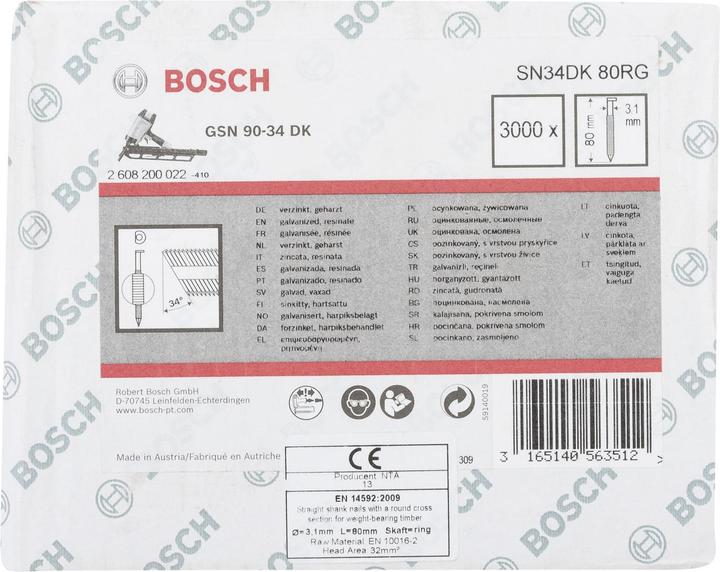 Produktbild Bosch Professional Zubehör D-Kopf Streifennagel SN34DK 80RG, 3,1 mm, 80 mm, verzinkt, gerillt