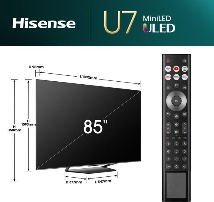 Produktbild Hisense TV 85U7NQ (85", Mini-LED, 4K, 2024)