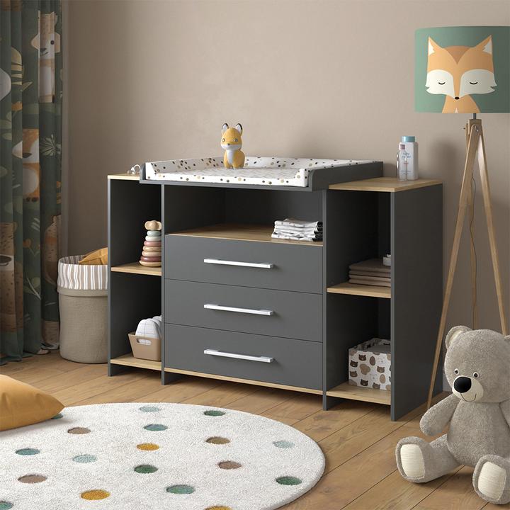 Produktbild Vicco Wickelkommode Oskar, Anthrazit/Goldkraft Eiche, 143.2 x 93 cm mit 3 Schubladen