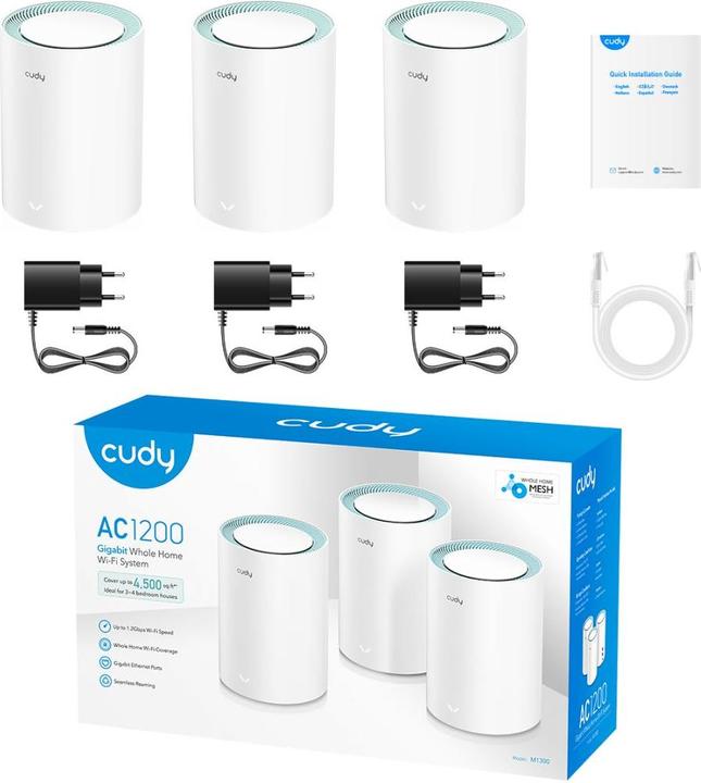 Produktbild Cudy M1300 3-PACK mesh wi-fi system Dual-band ( / ) Wi-Fi 5 (802.11ac) White 1 Internal