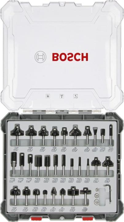 Bosch Professional Zubehör 30-teiliges Fräser-Set, 8-mm-Schaft für Handfräsen