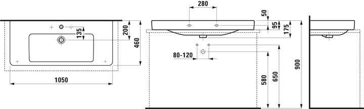 Actual product image Laufen Countertop washbasin PRO S 1050x460mm w ÜL 1 HL version white (465 mm, 1050 mm)