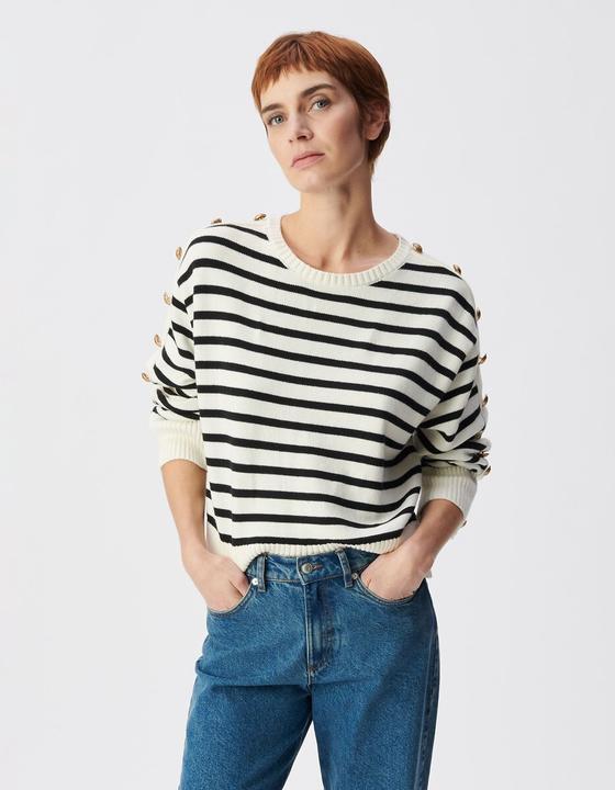 Produktbild Ikks Marinière-Pullover mit Rundhalsausschnitt und Knöpfen an den Ärmeln (L)