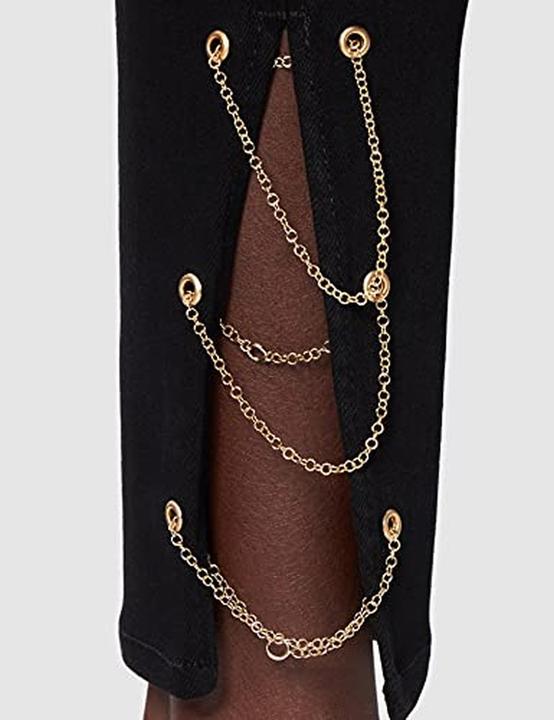 Actual product image 7 For All Mankind Dames The Skinny Crop Slim Illusion Fame with Chains On Hem Jeans (W29/L30)
