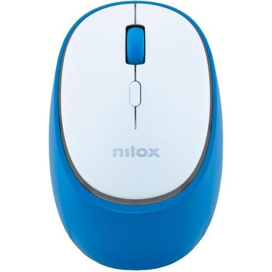 Nilox Mouse Wireless Azzurro mit doppelter Konnektivität (Senza fili), Mouse, Bianco, Blu